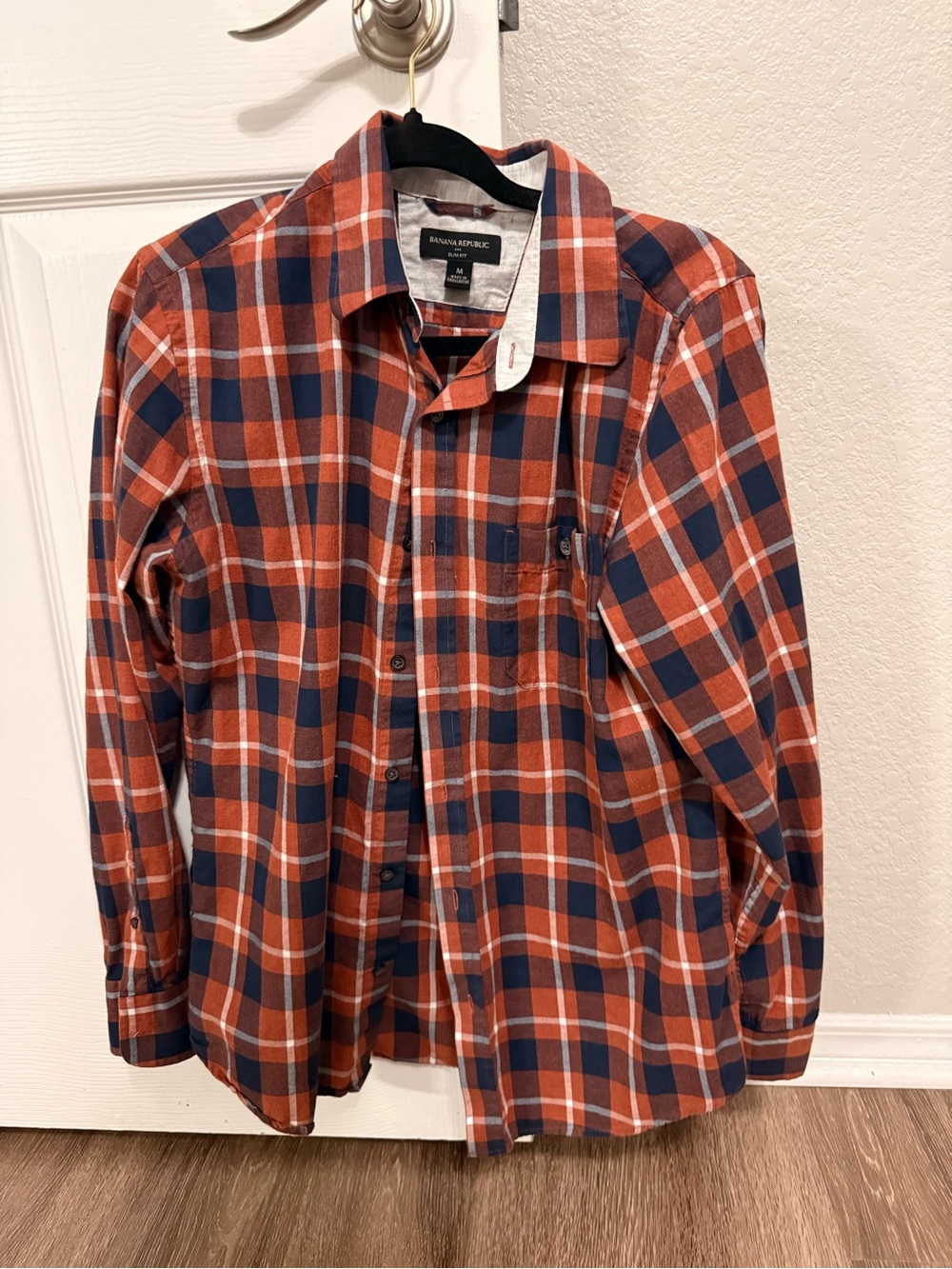 Banana Republic Orange and Navy Plaid Button-Down Shirt